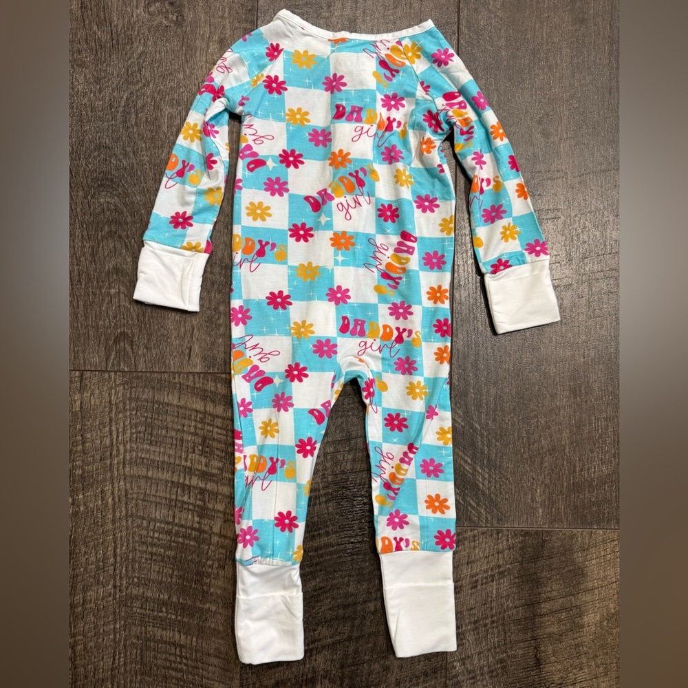 Bamboo Sleeper Floral “Daddy’s girl” print, Blue and White Check 12-18m - Picture 3 of 3